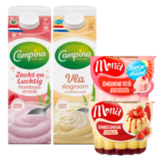 Campina vlaflip, zacht & luchtig, slagroom vla, oranje vla of Mona pudding